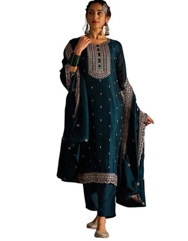 heeramandi style women's silk kurta set with pant and dupatta