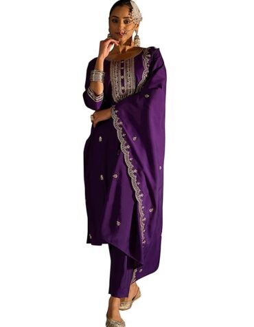 heeramandi style purple kuta set with dupatta