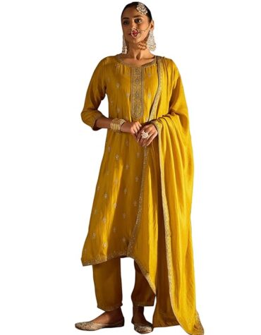 heeramandi style yellow kurta set with dupatta