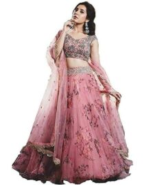 pink printe lehanga choli for women